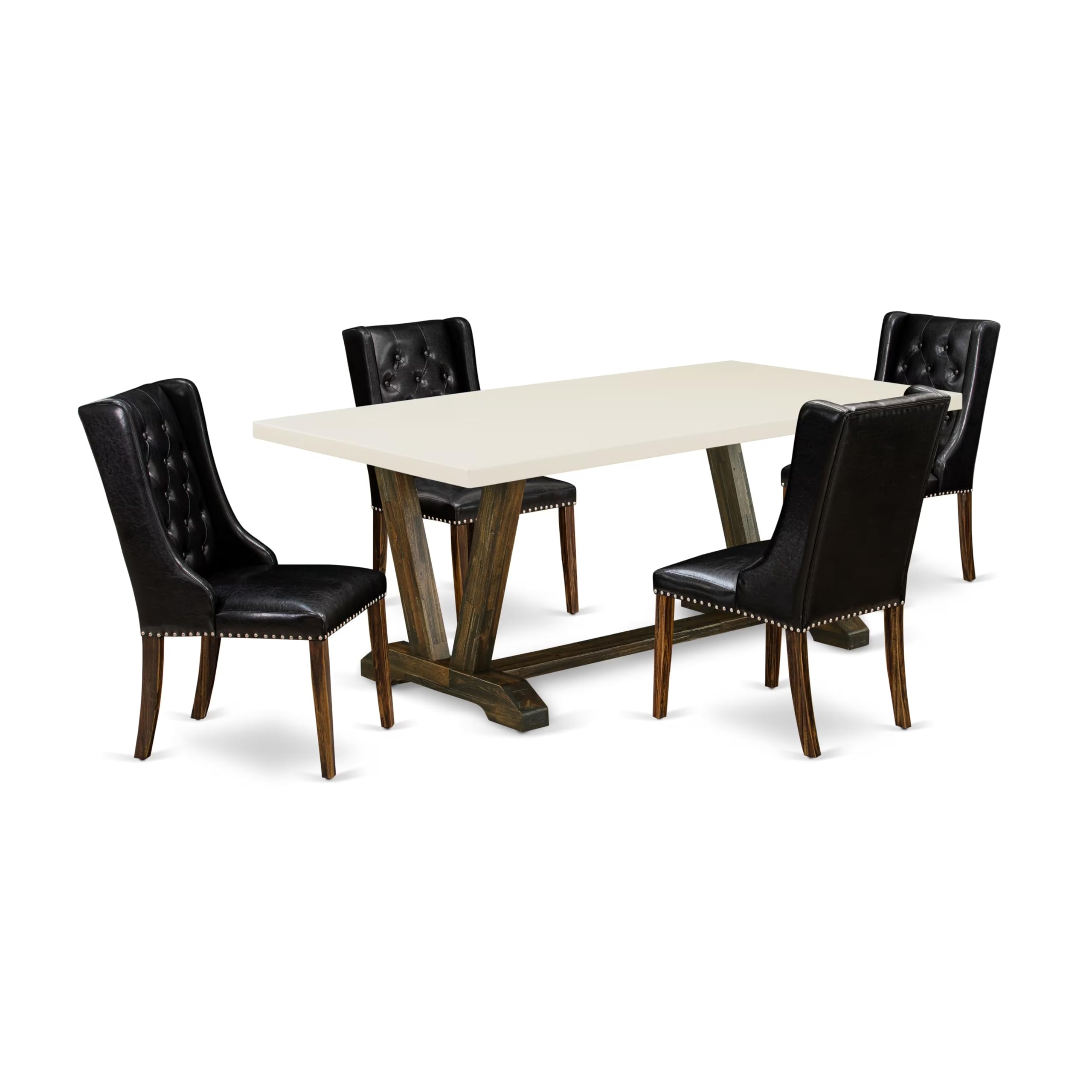 East West Furniture V727FO749-5 5 Piece Dining Set Includes a Rectangle Dining Room Table with V-Legs and 4 Black Faux Leather Upholstered Parson Chairs, 40x72 Inch, Multi-Color